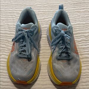 Hoka Athletic Shoes in Light Blue and Yellow